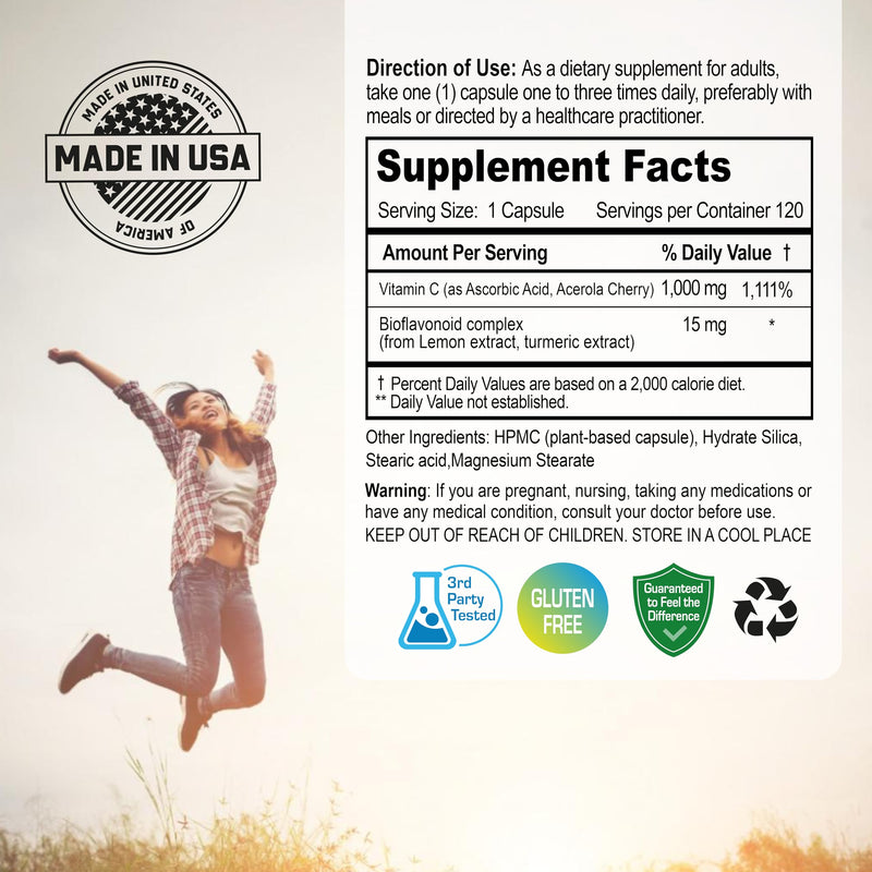 NANOWELL Super Potent Buffered Vitamin C 1000 mg with Bioflavonoid Complex - Antioxidant & Immune Support - Healthy Skin & Joints - Gluten Free - 180 Servings 1,000 mg Capsules