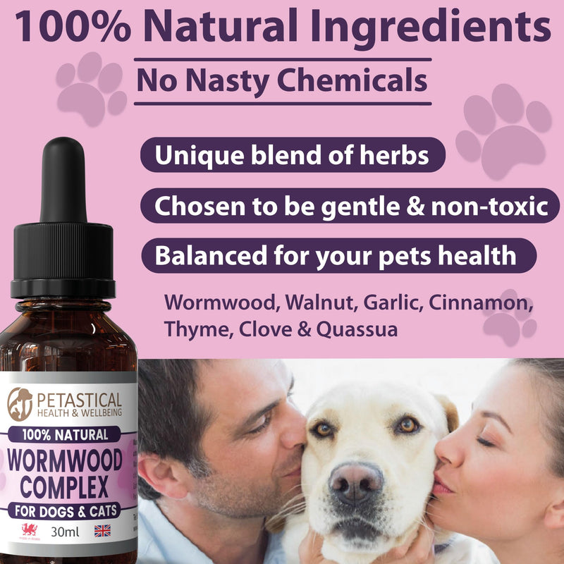 Wormwood for Dogs Cats, Natural Liquid Supplement Drops for Intestinal Hygiene, No Nasty Chemicals, Made in UK (30ml.) 30ml.