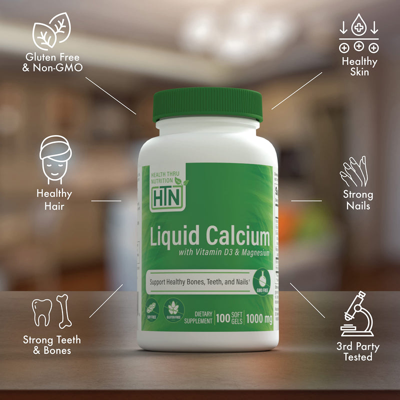 Health Thru Nutrition Liquid Calcium 1000mg, Magnesium 400mg, Vitamin D3 1,000iu and Boron | Bone Restore & Strength with 6 Calcium Complex | 3rd Party Tested | Non-GMO Gluten Free (Pack of 100) | Calcium 1000mg, Magnesium 400mg, Vitamin D3 1,000iu and...