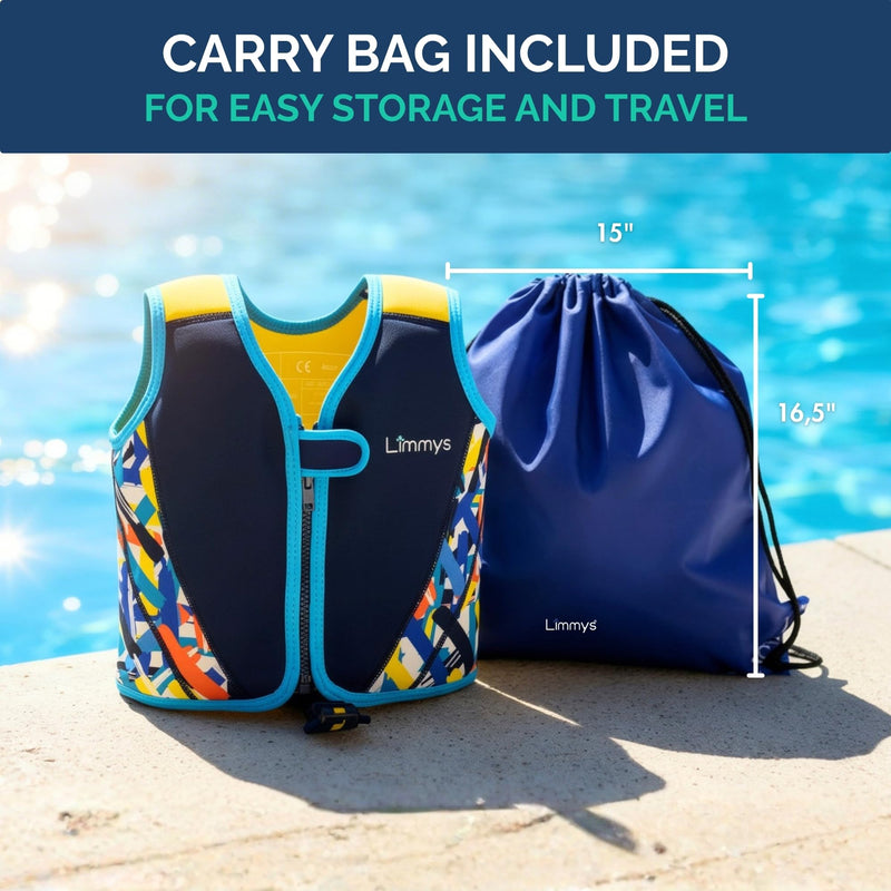 Limmys Swim Vest for Toddlers & Kids - Adjustable Buoyancy Swimming Aid, CE Safety Certified, Award-Winning Parent-Approved Design, Soft Neoprene Comfort, Secure Durable Design, Carry Bag Included Large Navy Blue - BeesActive Australia