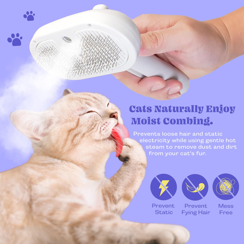 Cat Steam Brush, Rechargeable Silicone Cat Brush for Shedding, 3 in 1 Pet Hair Removal Tool, Self Cleaning Steamy Cat Brush for Massage, Dog Brush for Shedding, Cat&Dog Hair Remover, Cat Accessories - BeesActive Australia