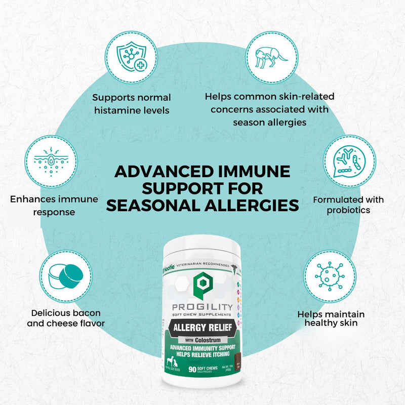 Nootie Progility Allergy & Immune Supplement, Seasonal Allergies Advanced Immune Support Supplement for Dogs, 90 Soft Chews per Container Allergy Relief Chews (30 lbs and Over) - PawsPlanet Australia