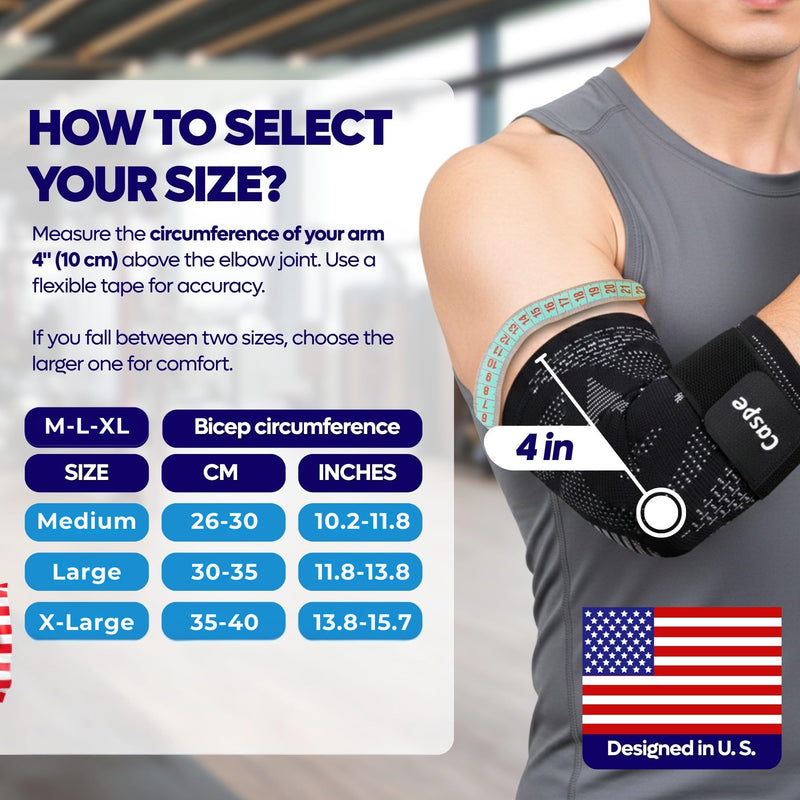 Caspe 2 Pack Elbow Compression Sleeve with Strap – Compression Sleeves for Women & Men, Arm Support, Elbow Brace for Tendonitis Relief, Support for Weightlifting & Workouts (Black) Large
