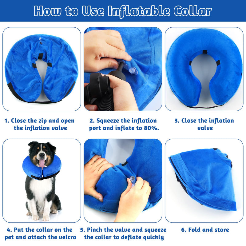 panemy Inflatable Dog Neck Brace & Cat Neck Brace, Dog Neck Brace with Adjustable Velcro Fastener, Dog Neck Brace, Suitable for Operations or Wound Healing, Anti-Biting and Anti-Licking Blue L - BeesActive Australia