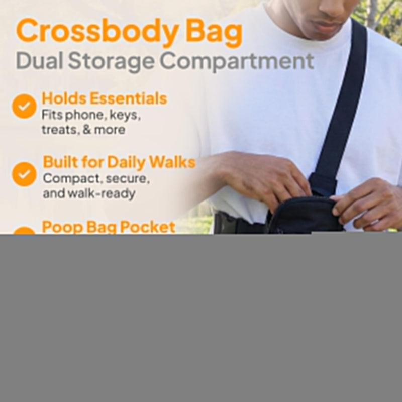 Hands Free Crossbody Dog Leash Bag with Built-in Poop Bag Dispenser & Storage, Dual Bungee Shock-Absorbing Leash with Dual Handles for Small, Medium, Large Dogs Walking or Training (Black) Black