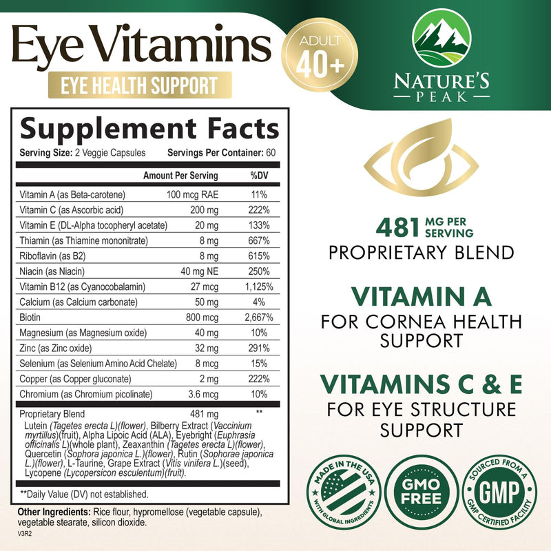 Eye Vitamins Supplements - 3x Strength Eye Health Vitamin with Lutein and Zeaxanthin - Vision Macular Health Eye Support With Zinc, Vitamins C E & Minerals, Bottled in USA - 120 Capsules 120 Count (Pack of 1)
