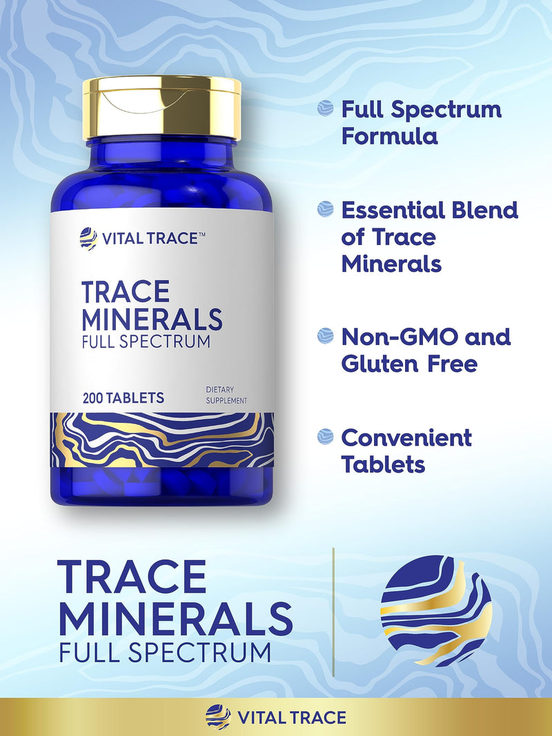 Carlyle Trace Minerals | 200 Tablets | Full Spectrum Supplement | Non-GMO & Gluten Free Complex | by Vital Trace - BeesActive Australia