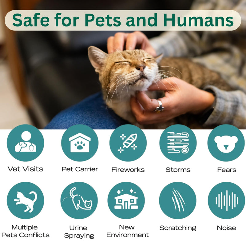 60-Day Cat Calming Pheromone Diffuser - Reduces Urine Spraying, Anxiety, Scratching & Meowing, Timer Modes to Extend Refill Life (2 Diffusers + 2 Refills)