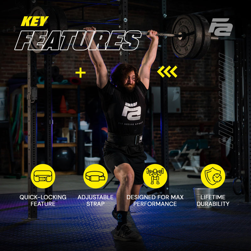 Fit Active Sports Self Locking Weight Lifting Belt | Premium Weightlifting Belt for Cross Training, Fast Locking Release Mechanism for Fitness and Power Lifting - Weightlifting Back Support for Men and Women Medium Black
