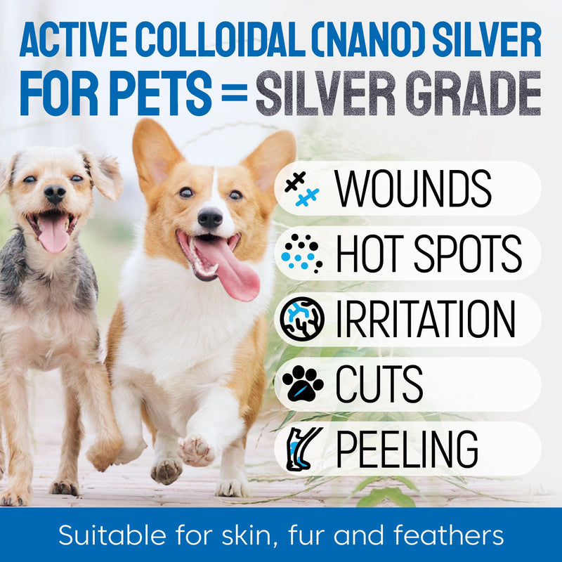 SILVER GRADE Wound Spray for Pets – Colloidal Silver Wound Care for Dogs & Cats – Helps with Skin Irritation, Hot Spots, Rashes, Scratching, Itch, Bites & Burns – Use a Dog Cone – 4 oz 4 Fl Oz