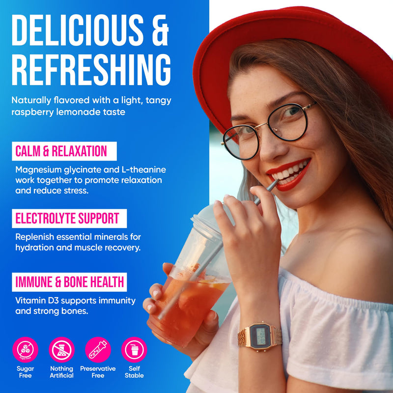 VITAMUSE Adaptogenic Magnesium Drink Mix, Raspberry Lemonade Flavor, 20 Packets with Ashwagandha, L-Theanine, Vitamin D3