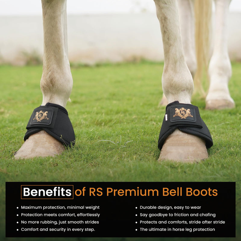 Bell Boots | Prevent Horses from Injury | Professional Bell Boots for Horses with Superb Protection, Durability, Comfort, Relaxable & Lightweight Large GoldLine Black - BeesActive Australia