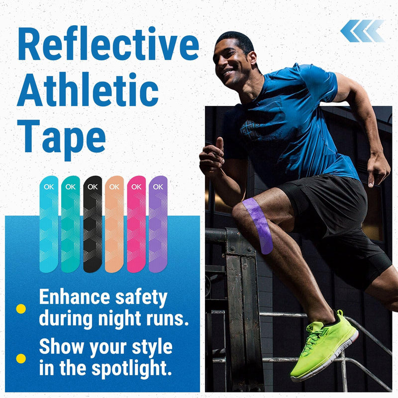 OK TAPE Synthetic Kinesiology Tape, 20 Strips Precut K Tape, Waterproof, Elastic Athletic Tape for Pain Relief & Muscle Support, Reflective Design, 2" x 10" -Purple 1 Roll Purple - BeesActive Australia