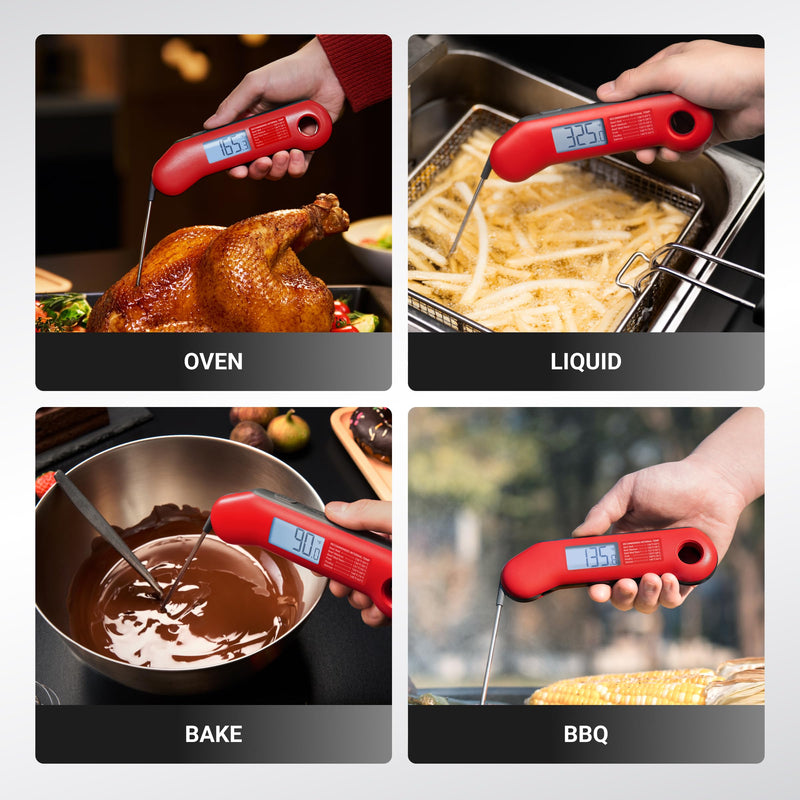 ThermoMaven Professional Meat Thermometer Digital, Ultra-Fast 0.5 Sec Instant Read, NIST Certified ±0.5°F Accuracy, 100% Waterproof, Auto-Rotating Backlit Display, Lift-to-Wake, for BBQ/Cooking/Candy Red & Gray - BeesActive Australia