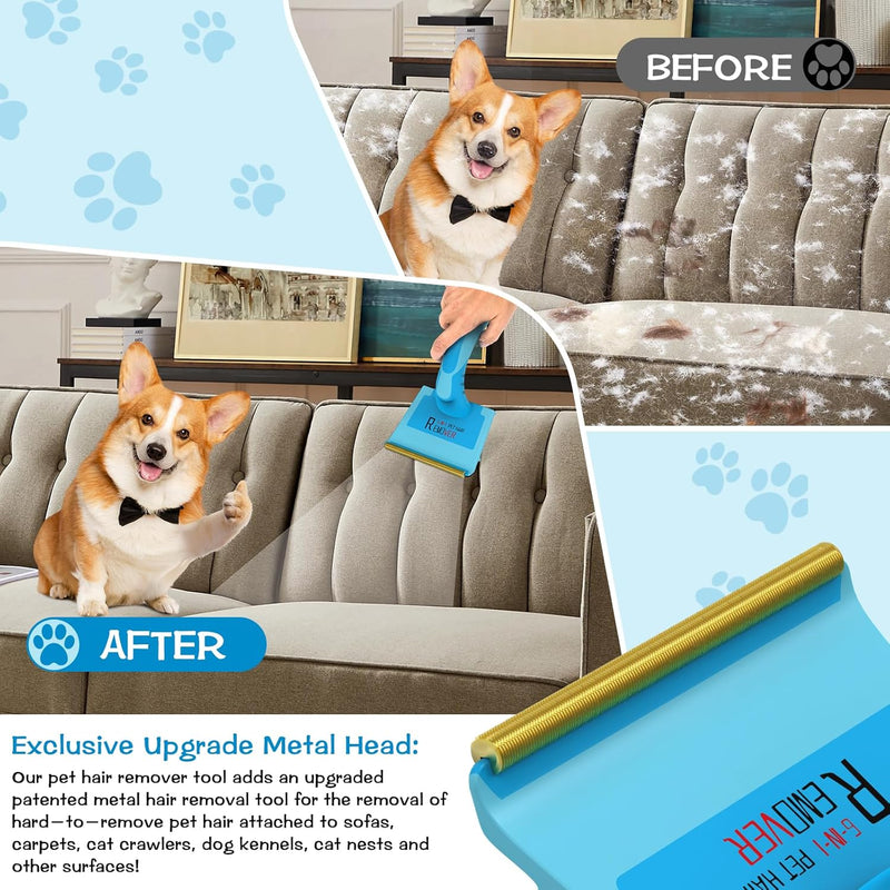 6IN1Pet Hair Remover Tool,Reusable Animal Fur Removal Tool,Pet Hair Remover Broom Pet Hair Removal,Dog and Cat Hair Remover,Couch,Furniture,Carpet Pet Hair Removal Brush Tool(8.27inches) 8.27 Inch - BeesActive Australia