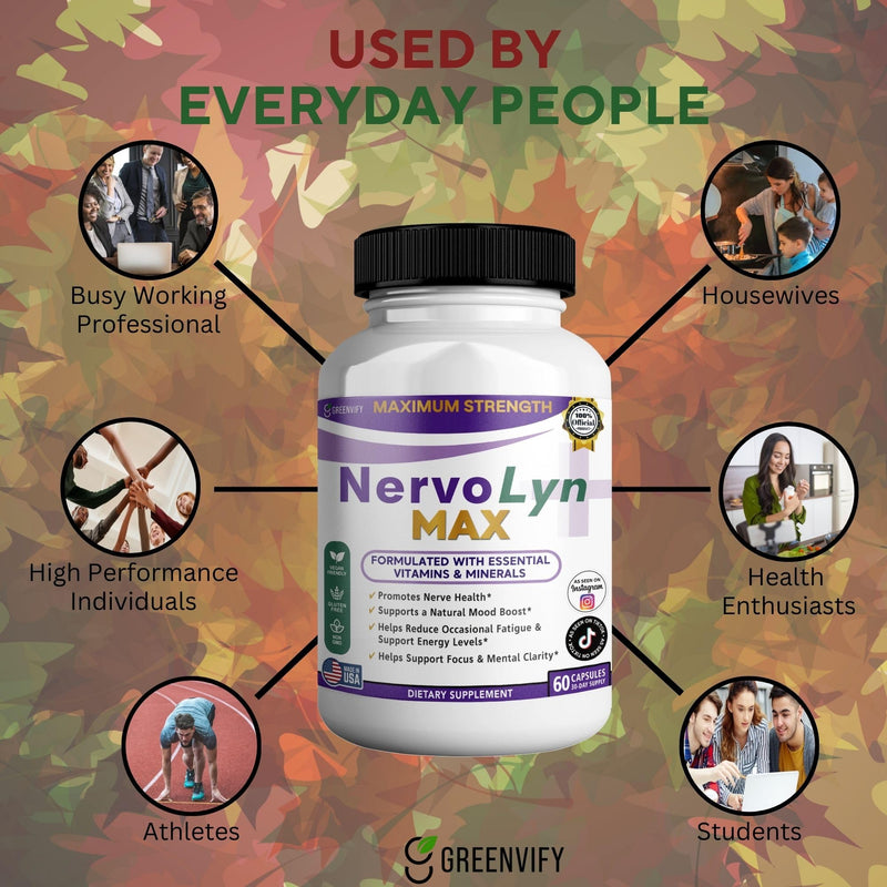 NervoLyn Max Maximum Strength Nerve Support Supplement, 60 Capsules, with Vitamin B Complex, Vegan, Gluten Free, Non-GMO, 30 Day Supply (1) 1