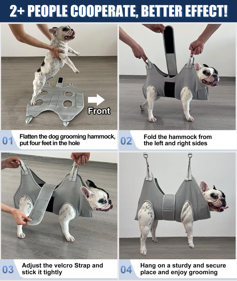 Dog Grooming Hammock Hanging Harness for Nail Trimming,X-Large Dog Grooming Sling with Thick Neck Support,Gray Dog Holder for Pet Grooming XL (80 LB Max) Silver Grey 13-22.5in - BeesActive Australia