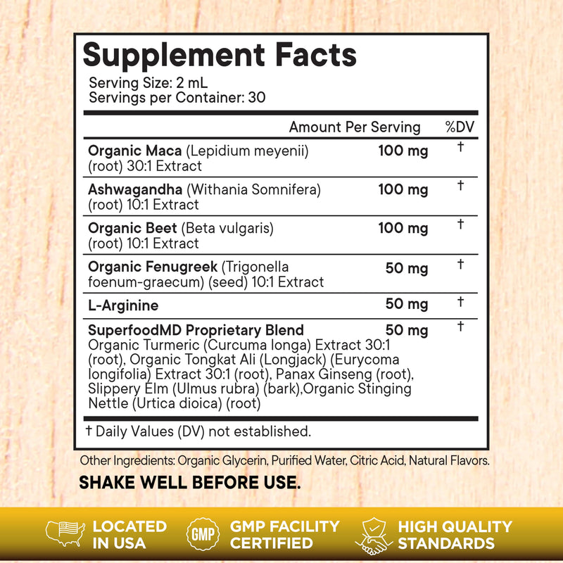 Superfood MD Maca Root Liquid Drops with Ashwagandha, Nettle, Fenugreek, Beet Root and L-Arginine Liquid Multivitamin for Women and Men - 4 Oz 2 Fl Oz (Pack of 2)