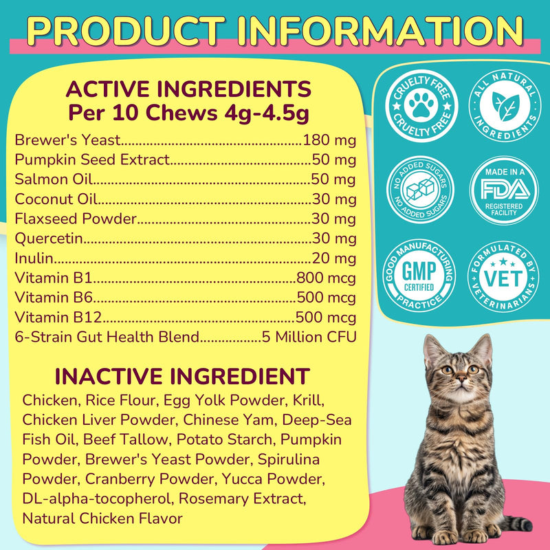 Woyamay Flea Treatment for Cats & Itch Relief Chews, 500 Crunchy Cat Flea Treatment Chews, Cat Itchy Skin Relief, Cat Itching Relief & Skin Care, Flea Prevention for Cats, Chicken Flavor
