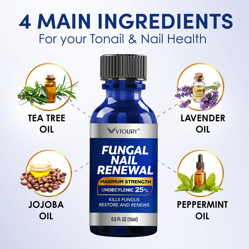 Toenail Fungus Treatment Extra Strength – VTROUY 2 Bottle Nail & Toe Solution with Undecylenic Acid 25% and Tea Tree Oil 15ml 2Pcs 0.5 Fl Oz (Pack of 2)