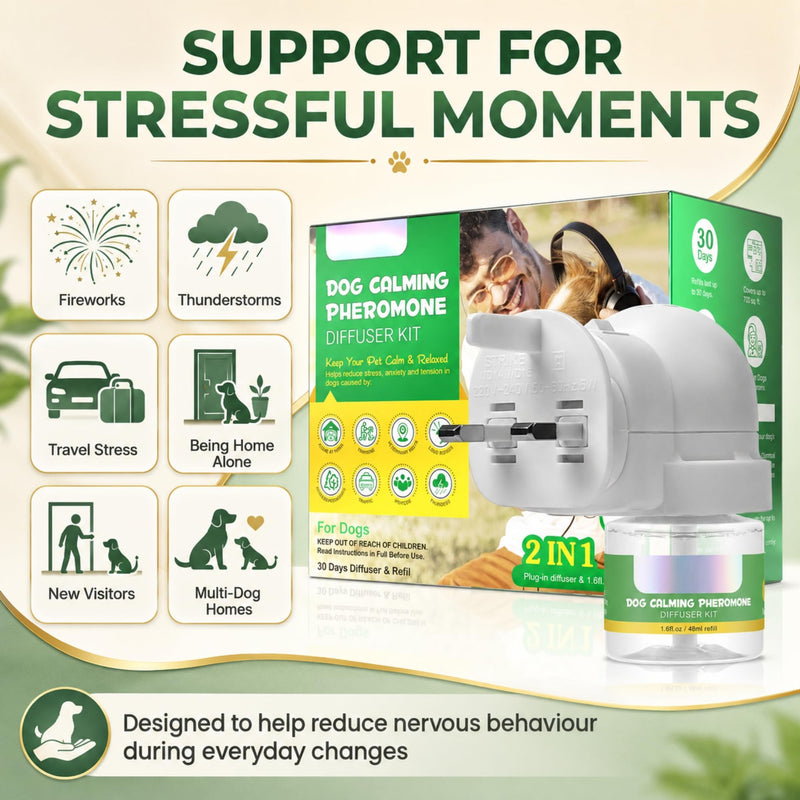 W-Direct Dog Calming Pheromone Plug In Diffuser Kit 2 in 1 Set – 30 Day 48ml Refill – Stress & Anxiety Relief for Dogs, Separation, Noise & Multi Dog Homes