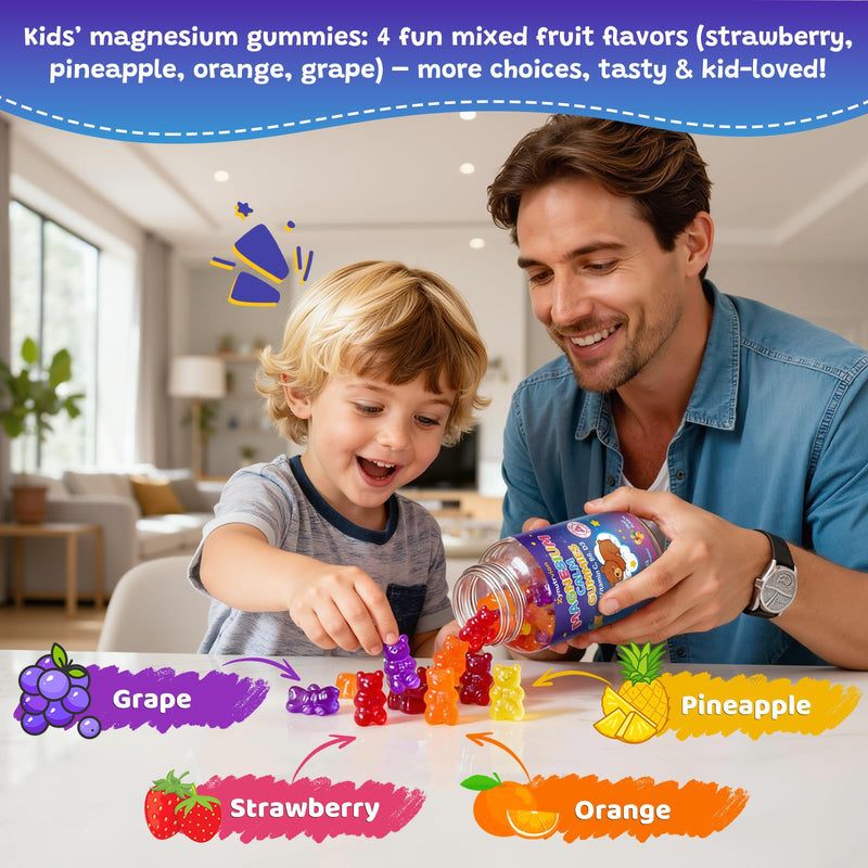 Magnesium Glycinate Gummies for Kids & Adults - Sugar Free Fruit Flavor, 60ct, Magnesium Supplement with L-Theanine, Vitamin B6, D3, Supports Sleep, Stress Relief, Muscle, Calm & Relaxation Health