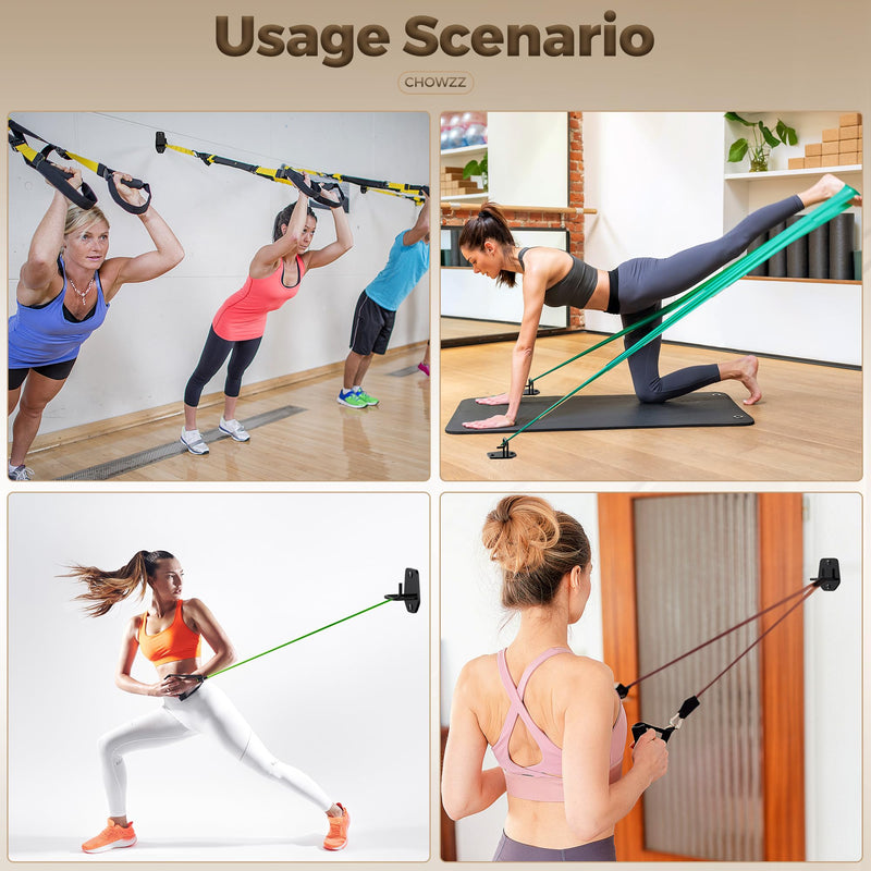 4 Pcs Resistance Band Anchors - Space-Saving Wall Mount Workout Anchors for Exercise Bands - Upgrade Home Gym Wall Hooks for Strength Training, Fitness, Physical Therapy