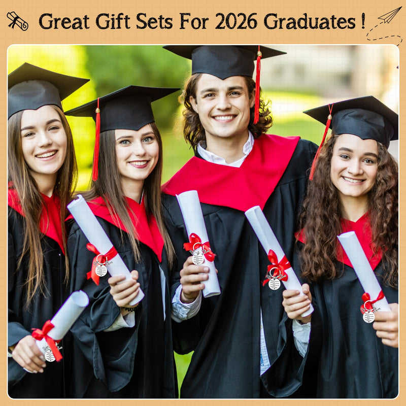 24 Sets 2026 Graduation Gifts Bulk, Class of 2026 Graduation Keychains With Grad Compass Bracelets Bulk Set In Cap Boxes 2026 Graduation Gift for Students, Guests, Graduates 24
