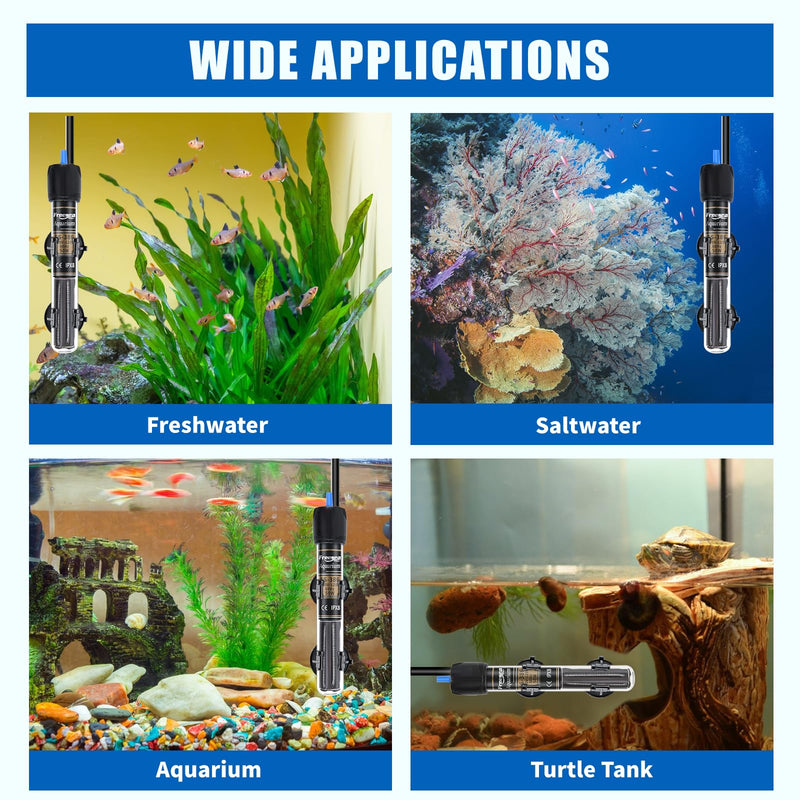 FREESEA 50 Watt Aquarium Submersible Betta Heater with Aquarium Submersible Thermometer 50Watt
