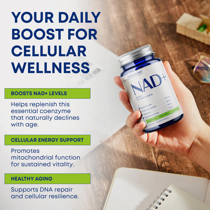 NAD+ Supplement with Nicotinamide Riboside, Trans Resveratrol & Quercetin – NAD Plus Complex for Energy, Brain & Mitochondrial Support – Antioxidant and Longevity Formula for Women & Men – 60 capsules