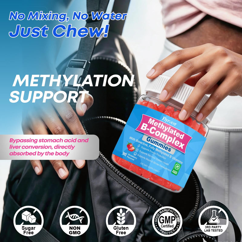 180 Count | Methylated Vitamin B Complex Gummies For Women & Men Sugar Free | Full B Vitamins with Magnesium, L-Theanine, Ashwagandha for Energy, Brain, Nerve, Immunity, M♡♡d & Str♡ss, Strawberry Flavor 90 Count (Pack of 2)