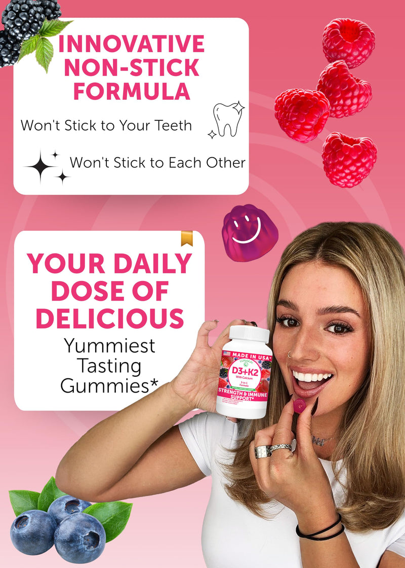 Lunakai USA Made Vitamin D3 K2 Gummies with Calcium – 3-in-1 Daily Vegan Supplement for Bone & Immune Support for Women, Men & Kids, 60ct 60 Count (Pack of 1) Vitamin D3 + K2