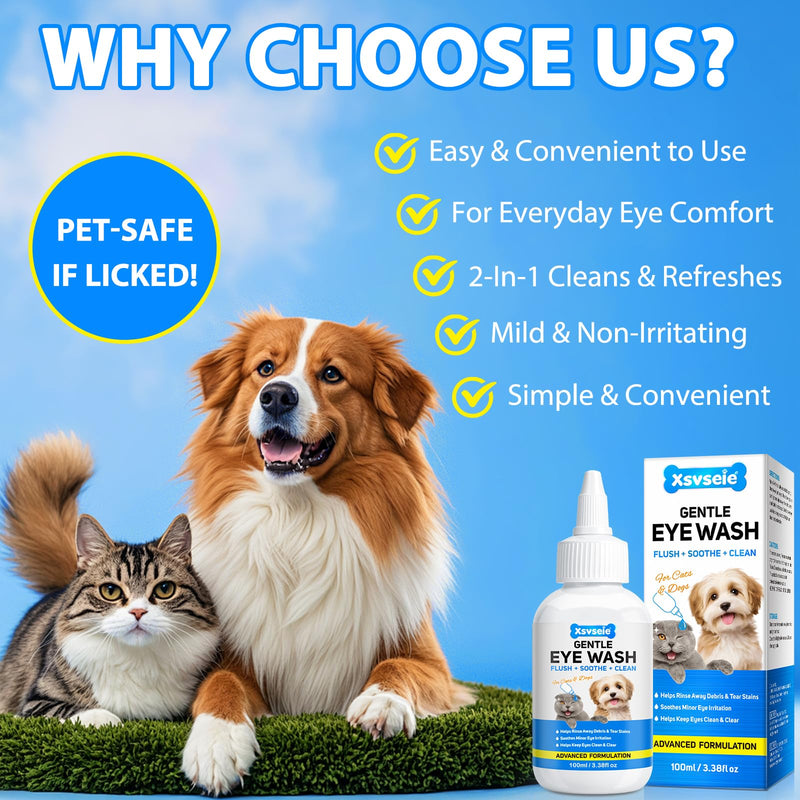 Dog Eye Drops, 100ml Eye Drops for Dogs - for Infection, Dry, Itchy, Irritated, Gunky & Tear Stain Eyes, Pet eye rinse for dogs&cats - gentle dog eye drops, pet eye care