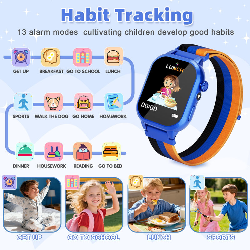 Smart Watch for Kids with 40 Games Video Camera Music Pedometer Flashlight Alarms 12/24 hr HD Touch Screen Kids Watch 2 Extra Bands Birthday Gift for Boys Girls Ages 4-12 Years Old(Blue) BLUE - BeesActive Australia