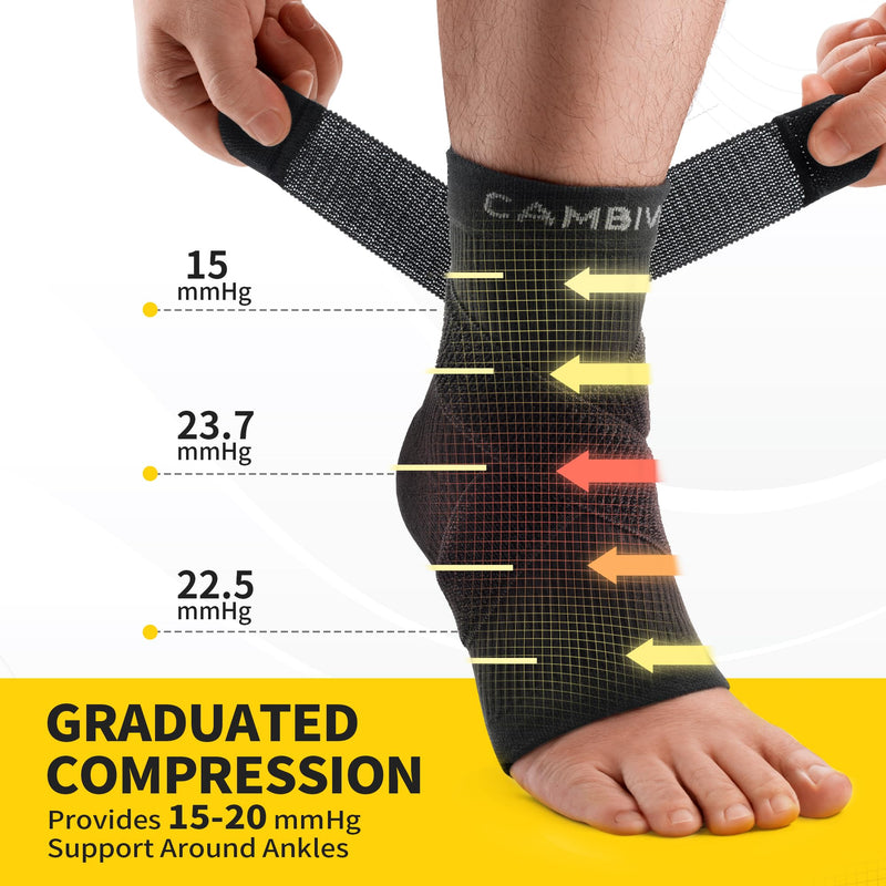 CAMBIVO 1 Pair Ankle Braces for Men and Women, Ankle Compression Socks for Foot Pain, Daily Wear, Fitness, Working, Achilles Tendonitis Relief Ankle Sleeve (Black with Strap, Medium) Black with Strap
