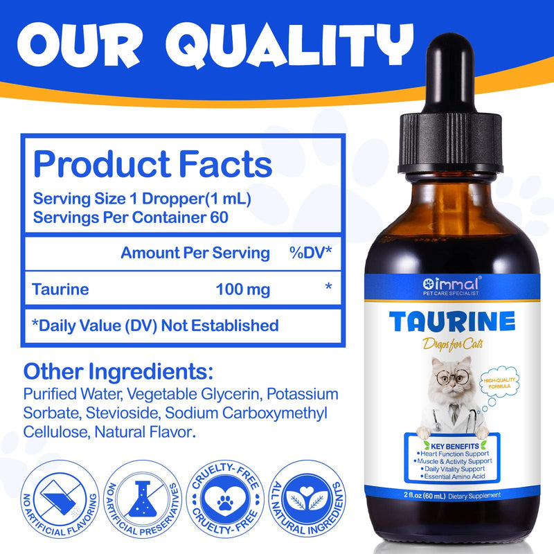 Taurine for Cats Drops - Liquid Aminos Supplement, Natural Cat Taurine Supplement, Support for Heart, Vision Health, Muscle & Activity Suitable for All Breeds & Ages 60ml