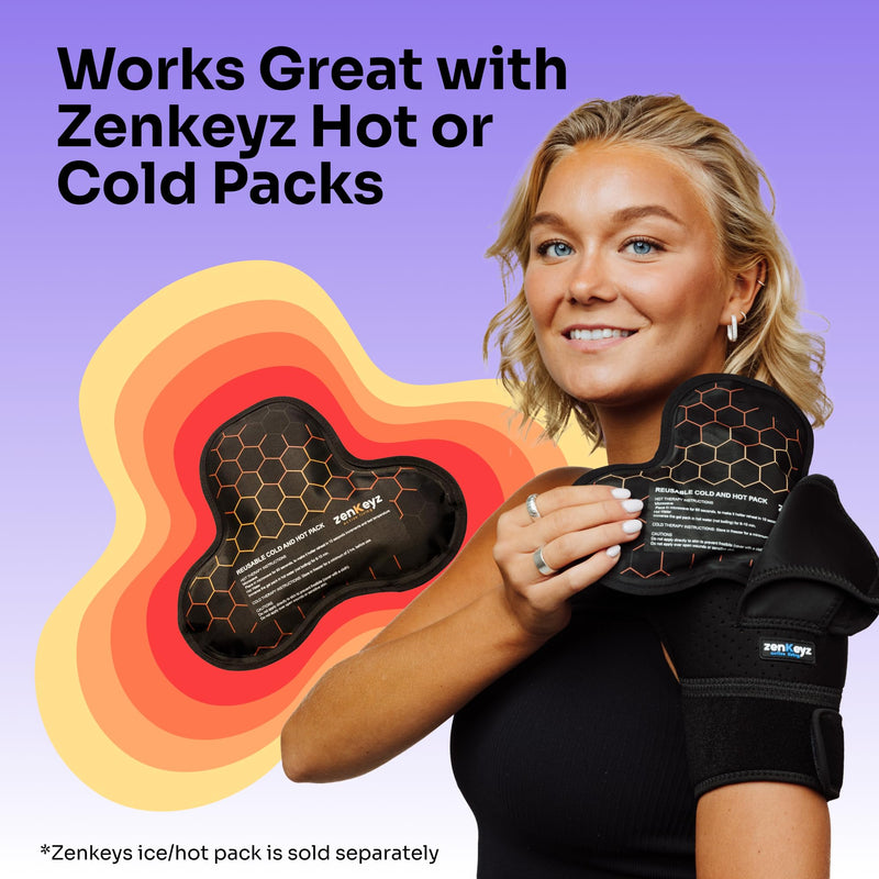 ZENKEYZ Shoulder Brace for Men & Women - Size L/XL (Chest 38-50") - Black/Copper - Copper-Infused Compression Sleeve & Rotator Cuff Support - Adjustable Strap with Ice/Heat Pocket - Sturdy Arm Sling for Joint Stability Copper Infused Black - BeesActive Australia