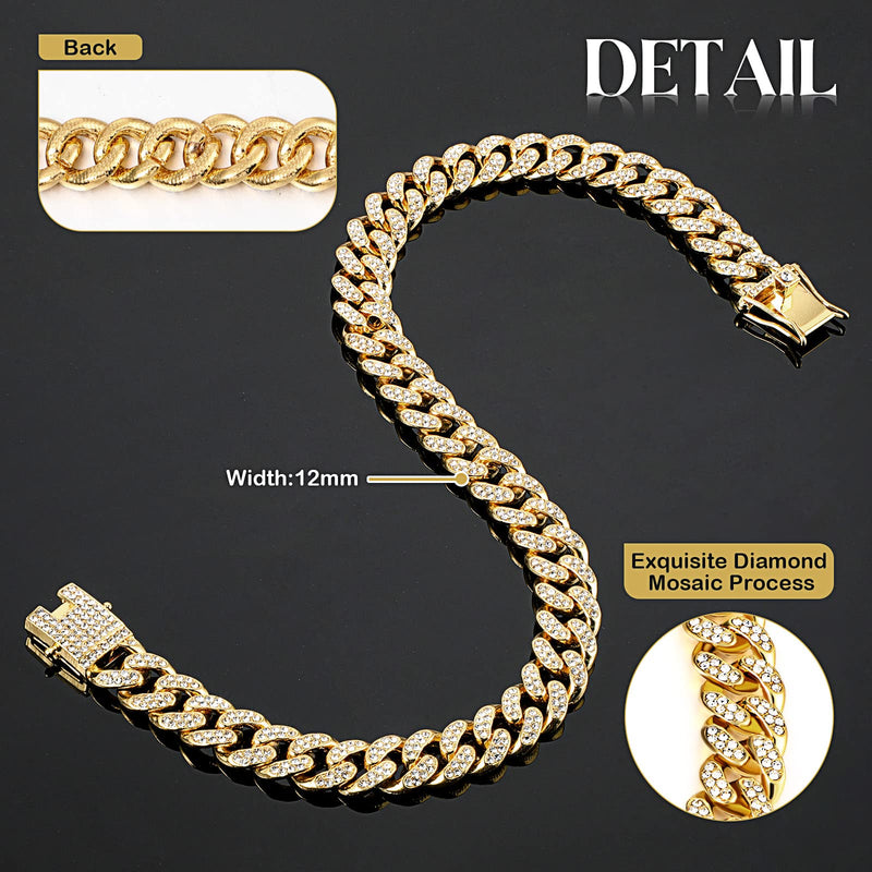 Tallew Dog Chain Diamond Collar Walking Metal Chain Collar with Secure Buckle, Pet Cuban Style Collar Jewelry Accessories for Small Medium Large Dog Cats(8 Inch,Gold) 8 Inch Gold - BeesActive Australia