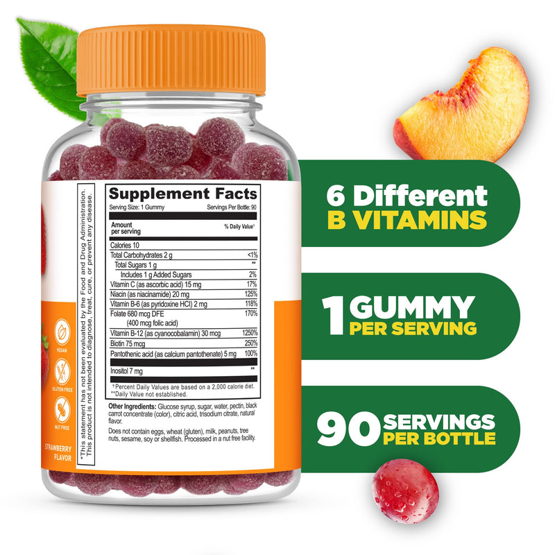 Lifeable Vitamin B Complex Gummies with Vitamin C for Women and Men, Vegan | Supports Cellular Energy and a Healthy Nervous System - 90 Gummies, 3 Month Supply, Kosher and Halal, Third Party Lab Tested