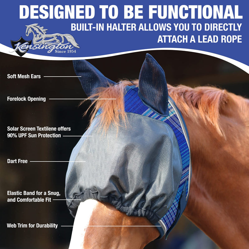 Kensington UViator Dartless Protective Fly Mask UV Eye Protection Mask for Horse with Web Trim and Soft Ears Cover - XL, Atlantis XL-Lrg.Horse 181 - Kentucky Blue - BeesActive Australia