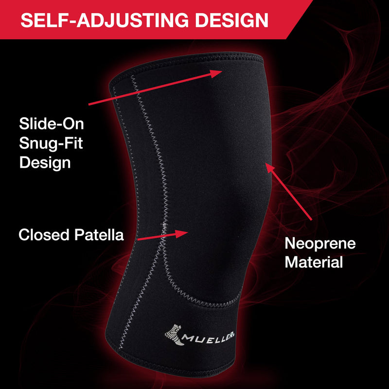 Mueller Sports Medicine Closed Patella Knee Sleeve, Knee Pain Relief Support for Men and Women, Ideal for Arthritis, Sprains, Black Small - BeesActive Australia