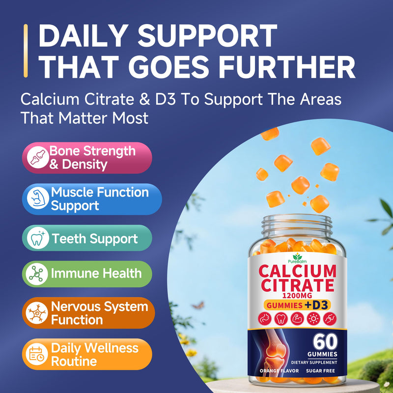3 Pack-Calcium Citrate 1200mg with Vitamin D3 Gummies for Women & Men,Calcium Chews Supplement- Supports Bone & Teeth Health,Easy Absorption,Sugar Free,Vegan,Orange Flavor,90 Day Supply 60 Count (Pack of 3)