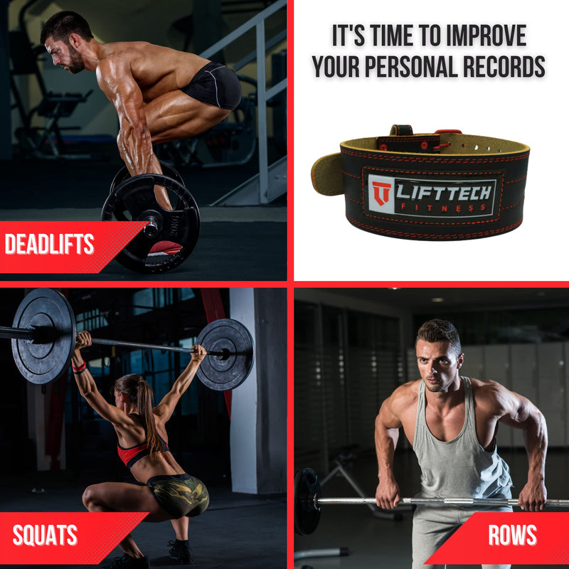 Lift Tech Fitness 4'' Weight Lifting Belt - Leather Workout Belt for Men & Women - Gym Belt for Deadlift, Squat, Powerlifting, Weights, Strength training - 4''PRO Leather Belt for Weightlifting L Black - BeesActive Australia