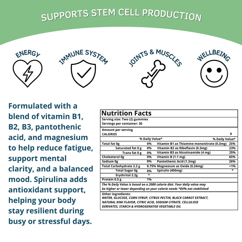 Bioxtron Natural Stem Cell Supplement Gummies - Spirulina, Vitamin B1, B2, B3, Magnesium - Supports Energy, Joint, Muscle, Immune Health - Stem Cell Regenerator - 60 Gummies (30 Servings) 60 Count (Pack of 1)