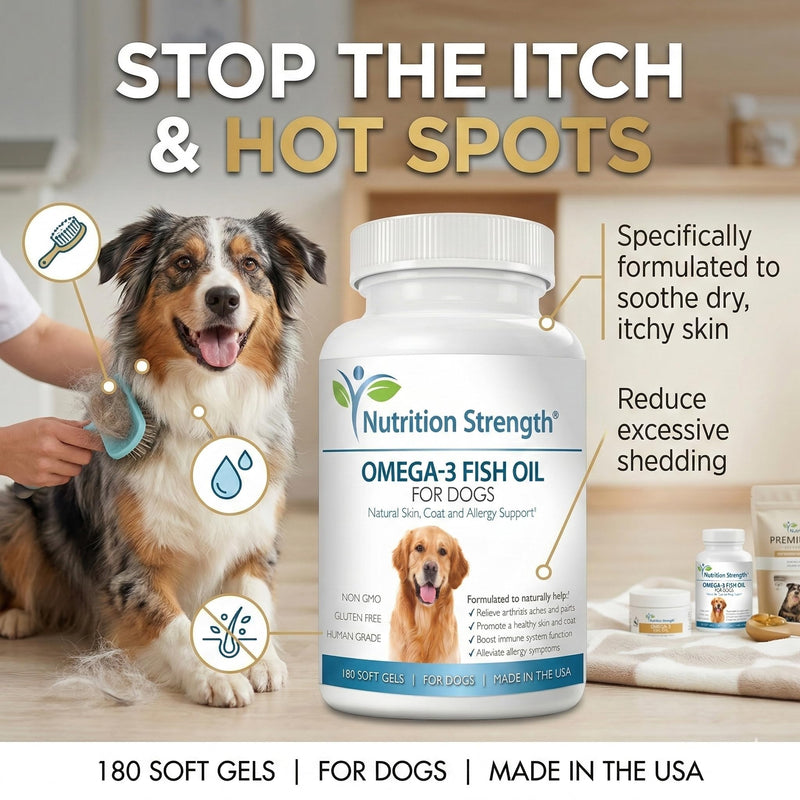 Omega 3 for Dogs - High EPA & DHA Fish Oil Soft Gels - Support for Itchy Skin, Seasonal Allergies, Shedding & Joint Health - Pure Wild Caught Source - 180 Count Value Size