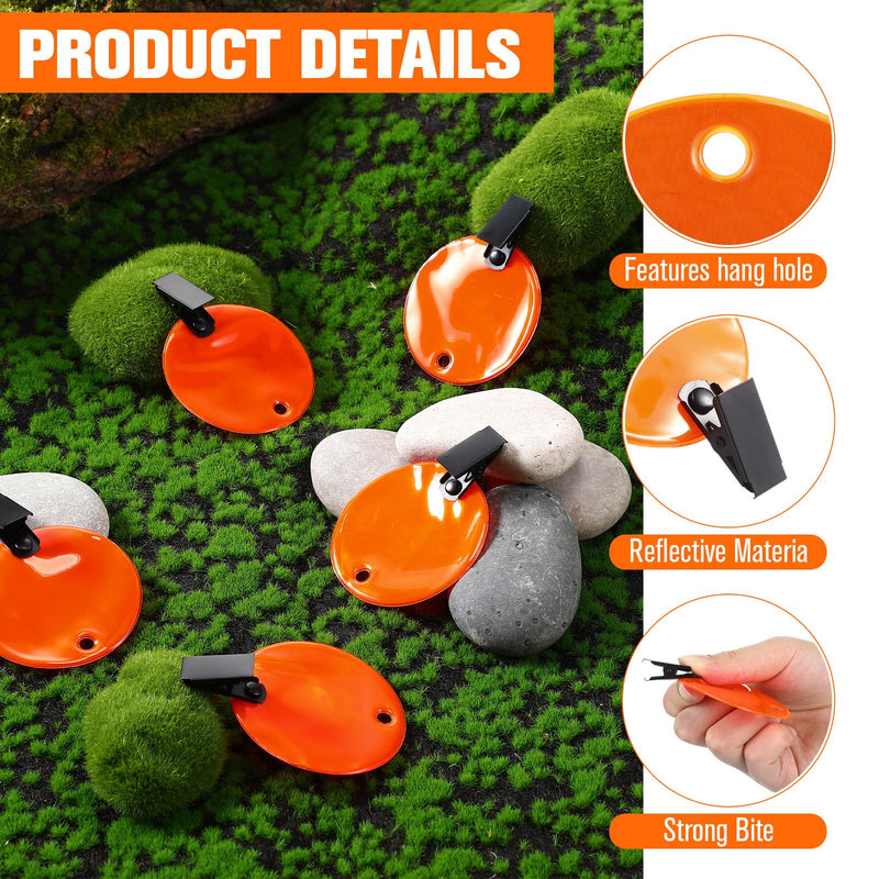 Konohan Trail Markers with Clips Round Reflective Tacks for Hunting Reflective Tree Tacks Trail Marking Ribbon with Clips Orange High-Visibility Tree Trail Markers for Outdoor Hiking 48