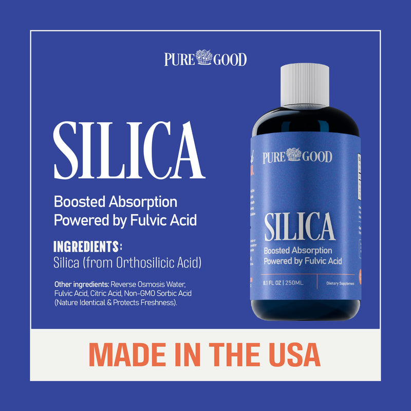 Liquid Silica Supplement 8oz, Vegan Collagen Booster Silica, Collagen Booster for Hair, Skin, Nails, Quality Formula Silica Mineral Supplements Made in The USA with Globally Sourced Ingredients