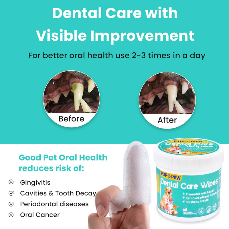 Dog Teeth Cleaning Wipes - All Natural Dog Tooth Brushing Kit Replacement & Plaque Remover - Pet Dental Finger Wipes for Dogs & Cats - Freshens Breath, Reduces Tartar & Plaque - 50 Pcs - PawsPlanet Australia