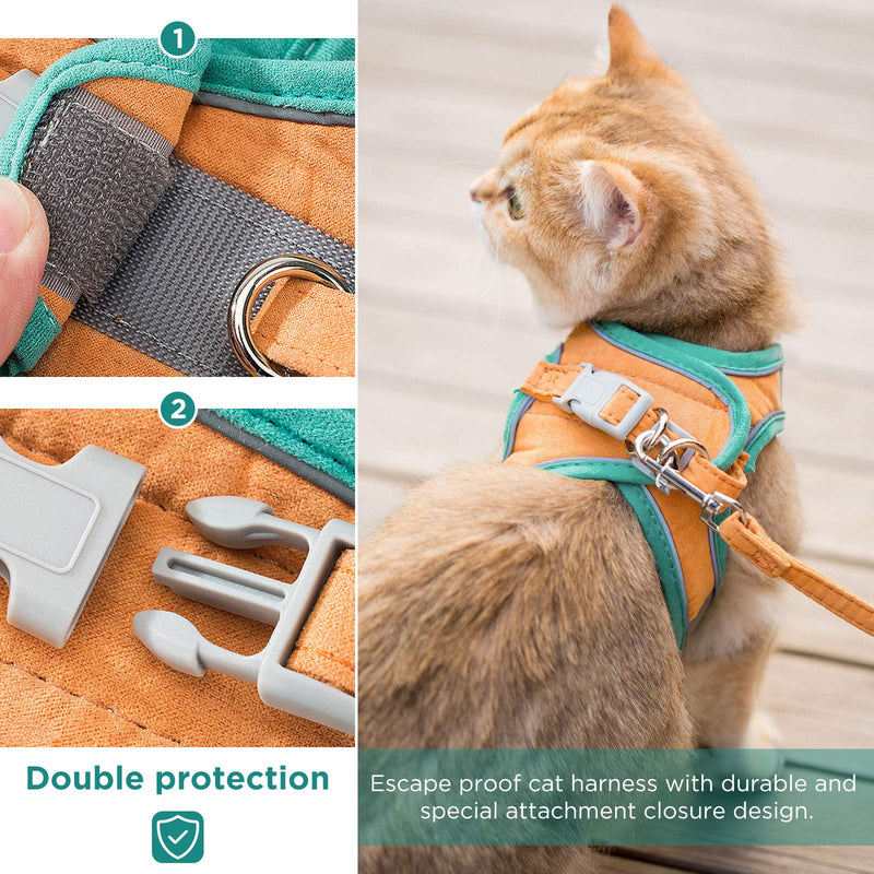 GeeRic cat harness, escape-proof cat harness, cat vest with leash, adjustable harness for small cats, escape proof cat harness set with reflective stripes S green orange - BeesActive Australia