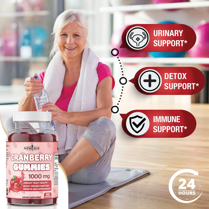 NEW AGE Cranberry Gummies Urinary Tract Health Gummies 1000mg - Supports Bladder, Kidney, UTI - Vegetarian (Cranberry 180 Gummies) 3